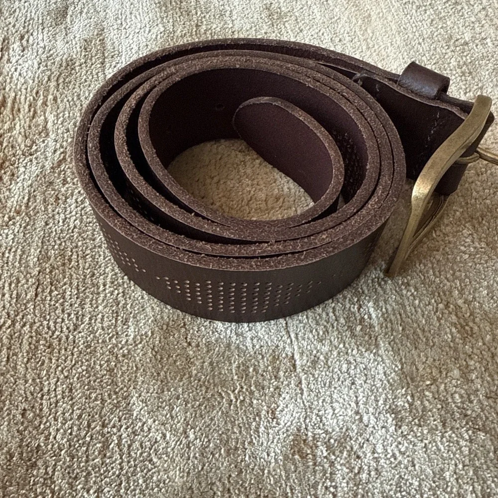 Lucky Brown Leather Belt Size 38 South Western Style Brass Buckle